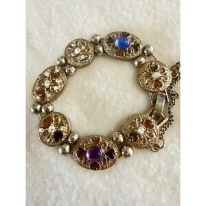 Vintage Fashion Gold Tone Multi Stone Hearts Statement Slide Charm Bracelet